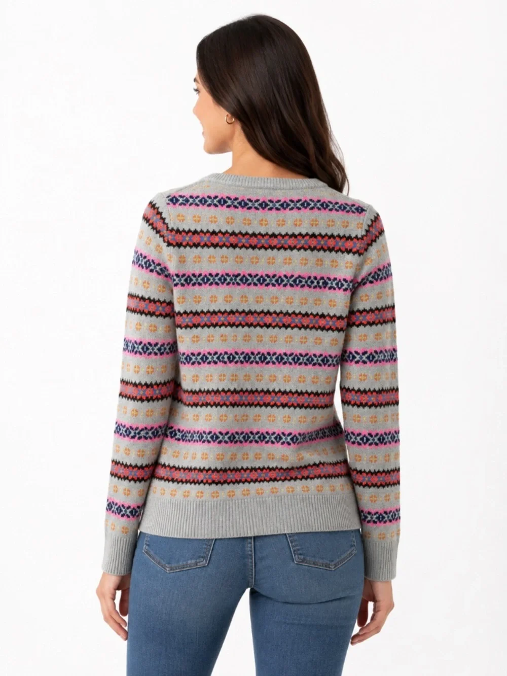 J Crew grey, multicolored Fair Isle pull over sweater.